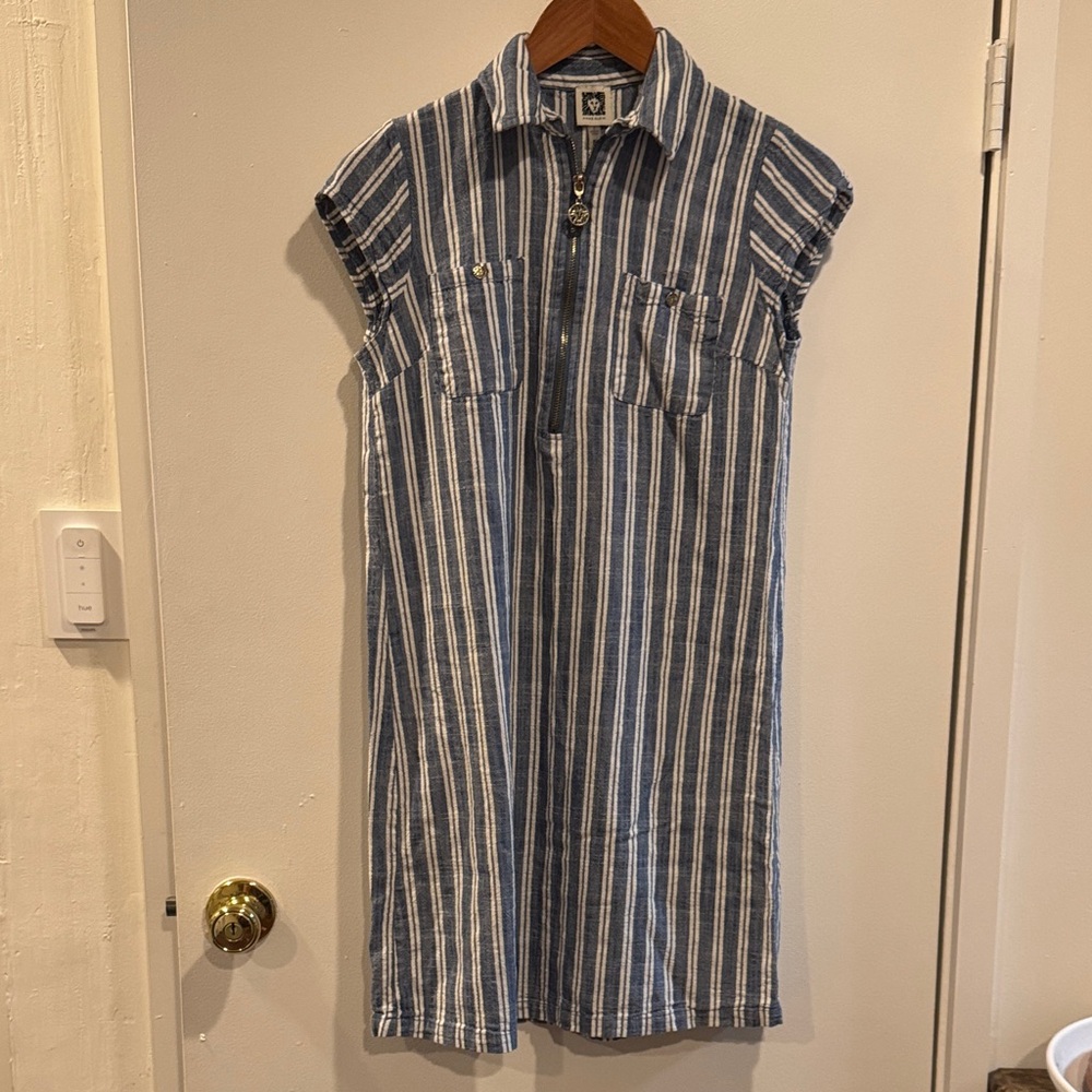 Anne Klein Blue and White Striped Midi Dress